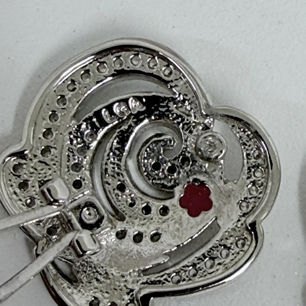Lauren G Adams LGA Silver Tone Metal CZ Rose Earrings Daisy Enamel Pierced Ears